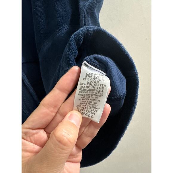 🔴Juicy Couture‎ navy terry cloth short sleeve hoodie size Small y2k - Picture 7 of 10